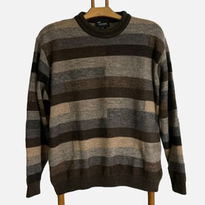 Vintage Tosani Men’s Crewneck Sweater Large Wool blend Brown Tan Striped